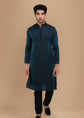 Sapphire Blue Jacquard Kurta Set image number 1